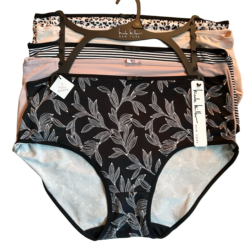 Nicole Miller Woman’s 5 Pack Briefs Underwear 1X or 2X NWT